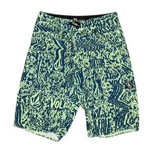 Volcom Mod Tech Green Blue Logo Board Shorts Size L waist  27